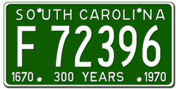 1970 SOUTH CAROLINA STATE LICENSE PLATE--