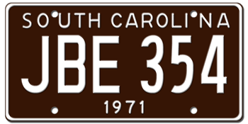 1971 SOUTH CAROLINA STATE LICENSE PLATE--