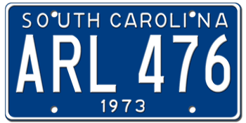 1973 SOUTH CAROLINA STATE LICENSE PLATE--