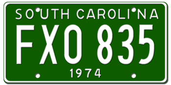 1974 SOUTH CAROLINA STATE LICENSE PLATE--EMBOSSED WITH YOUR CUSTOM NUMBER