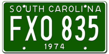 1974 SOUTH CAROLINA STATE LICENSE PLATE--