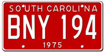 1975 SOUTH CAROLINA STATE LICENSE PLATE--EMBOSSED WITH YOUR CUSTOM NUMBER