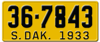 1933 SOUTH DAKOTA STATE LICENSE PLATE--EMBOSSED WITH YOUR CUSTOM NUMBER
