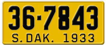 1933 SOUTH DAKOTA STATE LICENSE PLATE--