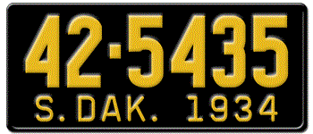 1934 SOUTH DAKOTA STATE LICENSE PLATE--EMBOSSED WITH YOUR CUSTOM NUMBER