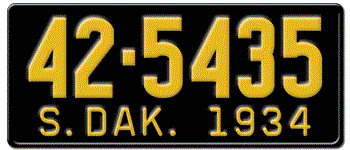 1934 SOUTH DAKOTA STATE LICENSE PLATE--