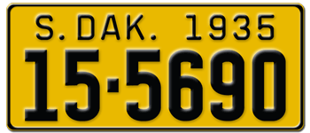 1935 SOUTH DAKOTA STATE LICENSE PLATE--EMBOSSED WITH YOUR CUSTOM NUMBER
