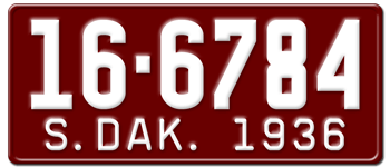 1936 SOUTH DAKOTA STATE LICENSE PLATE--EMBOSSED WITH YOUR CUSTOM NUMBER