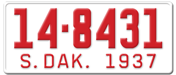 1937 SOUTH DAKOTA STATE LICENSE PLATE--EMBOSSED WITH YOUR CUSTOM NUMBER