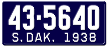1938 SOUTH DAKOTA STATE LICENSE PLATE--EMBOSSED WITH YOUR CUSTOM NUMBER