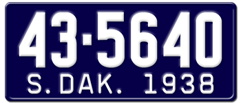 1938 SOUTH DAKOTA STATE LICENSE PLATE--