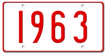 YEAR BUILT U.S.A. STYLE 2082 WHITE LICENSE  PLATE - Personalized with the year of the manufacture in red