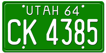 1964 UTAH STATE LICENSE PLATE--EMBOSSED WITH YOUR CUSTOM NUMBER