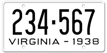 1938 VIRGINIA STATE LICENSE PLATE--