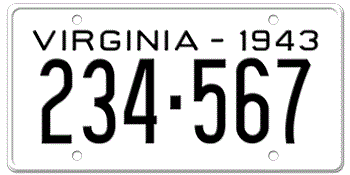 1943 VIRGINIA STATE LICENSE PLATE--