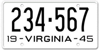 1945 VIRGINIA STATE LICENSE PLATE--EMBOSSED WITH YOUR CUSTOM NUMBER
