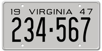 1947 VIRGINIA STATE LICENSE PLATE--