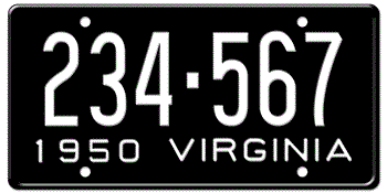 1950 VIRGINIA STATE LICENSE PLATE--EMBOSSED WITH YOUR CUSTOM NUMBER