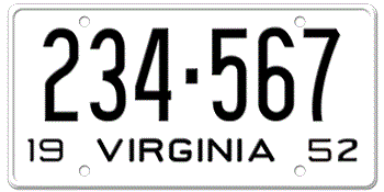 1952 VIRGINIA STATE LICENSE PLATE--