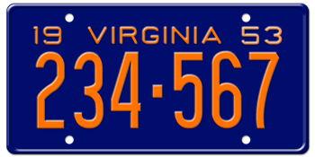1953 VIRGINIA STATE LICENSE PLATE--EMBOSSED WITH YOUR CUSTOM NUMBER