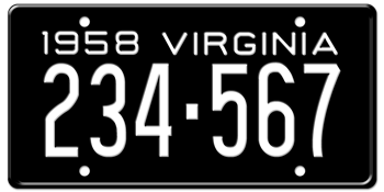 1958 VIRGINIA STATE LICENSE PLATE--