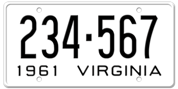 1961 VIRGINIA STATE LICENSE PLATE--EMBOSSED WITH YOUR CUSTOM NUMBER