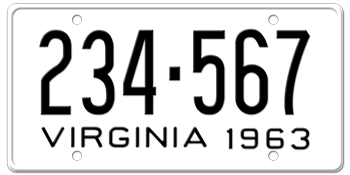 1963 VIRGINIA STATE LICENSE PLATE--