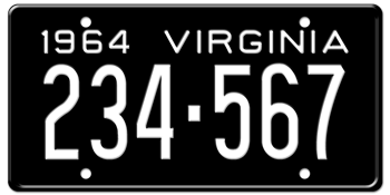 1964 VIRGINIA STATE LICENSE PLATE--EMBOSSED WITH YOUR CUSTOM NUMBER