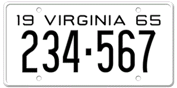 1965 VIRGINIA STATE LICENSE PLATE--EMBOSSED WITH YOUR CUSTOM NUMBER