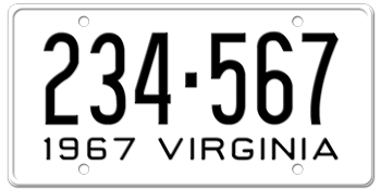 1967 VIRGINIA STATE LICENSE PLATE--EMBOSSED WITH YOUR CUSTOM NUMBER