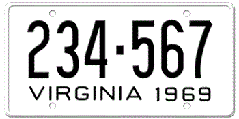 1969 VIRGINIA STATE LICENSE PLATE--