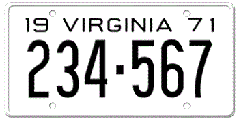 1971 VIRGINIA STATE LICENSE PLATE--EMBOSSED WITH YOUR CUSTOM NUMBER