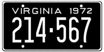 1972 VIRGINIA STATE LICENSE PLATE--