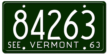 1963 VERMONT STATE LICENSE PLATE--