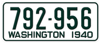 1940 WASHINGTON STATE LICENSE PLATE - EMBOSSED WITH YOUR CUSTOM NUMBER