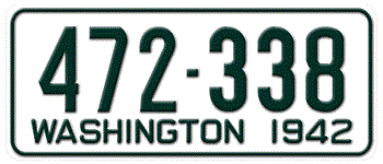 1942 WASHINGTON STATE LICENSE PLATE - EMBOSSED WITH YOUR CUSTOM NUMBER
