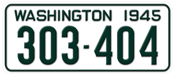1945 WASHINGTON STATE LICENSE PLATE - EMBOSSED WITH YOUR CUSTOM NUMBER
