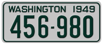 1949 WASHINGTON STATE LICENSE PLATE - EMBOSSED WITH YOUR CUSTOM NUMBER