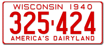 1940 WISCONSIN STATE LICENSE PLATE--