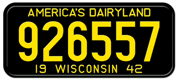1942 WISCONSIN STATE LICENSE PLATE--EMBOSSED WITH YOUR CUSTOM NUMBER