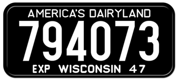 1947 WISCONSIN STATE LICENSE PLATE--