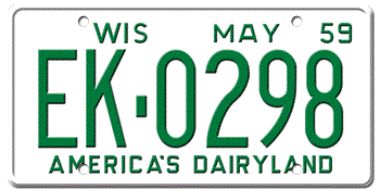 1959 WISCONSIN STATE LICENSE PLATE--EMBOSSED WITH YOUR CUSTOM NUMBER