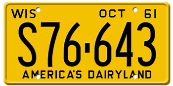 1961 WISCONSIN STATE LICENSE PLATE--