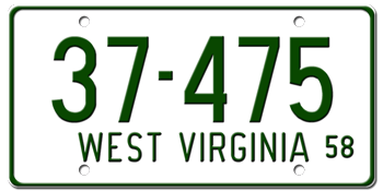1958 WEST VIRGINIA STATE LICENSE PLATE--EMBOSSED WITH YOUR CUSTOM NUMBER