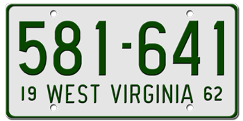 1962 WEST VIRGINIA STATE LICENSE PLATE--EMBOSSED WITH YOUR CUSTOM NUMBER