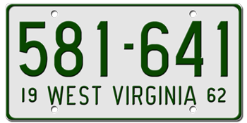 1962 WEST VIRGINIA STATE LICENSE PLATE--