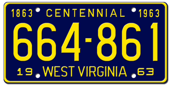 1963 WEST VIRGINIA STATE LICENSE PLATE--EMBOSSED WITH YOUR CUSTOM NUMBER