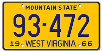 1966 WEST VIRGINIA STATE LICENSE PLATE--EMBOSSED WITH YOUR CUSTOM NUMBER