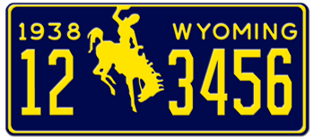 1938 WYOMING STATE LICENSE PLATE - EMBOSSED WITH YOUR CUSTOM NUMBER
