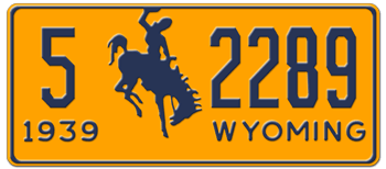 1939 WYOMING STATE LICENSE PLATE - 